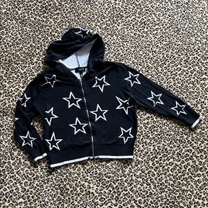 Aqua Girls Size Large Black Star Zip-Up Hoodie
